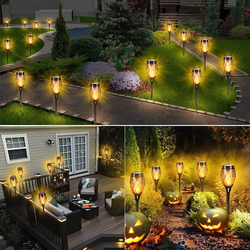 4 8 12pcs pack solar outdoor lights 12led solar torch lights with flickering flame for garden decor mini ip65 waterproof landscape flame lights for yard pathway patio pool auto on off details 6