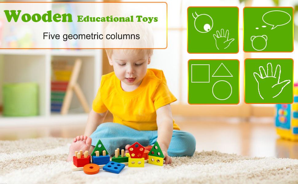 GKPLY Montessori Toys Classificação de madeira empilhamento & Jogo de Pesca  Magnético 2-em-1 Brinquedos para 1 2 3 Anos Crianças Meninos Meninas  Reconhecimento de Cores Empilhador Forma Sorter Que