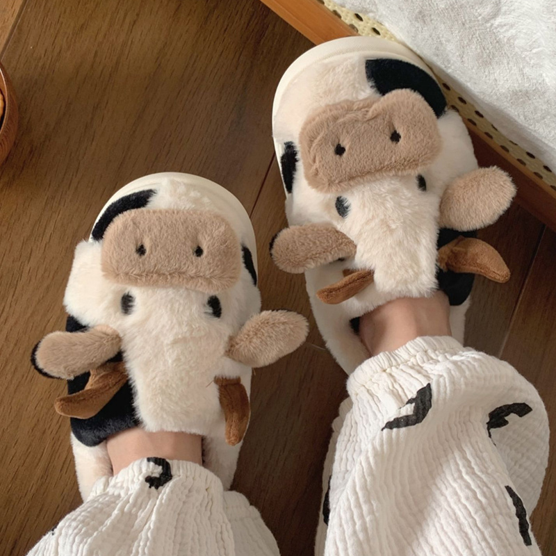 Cartoon Cow Plush Slippers  As Seen On Social • Showcase US