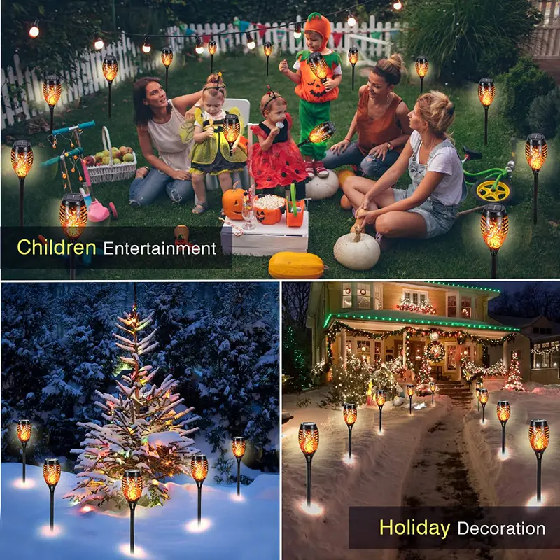 4 8 12pcs pack solar outdoor lights 12led solar torch lights with flickering flame for garden decor mini ip65 waterproof landscape flame lights for yard pathway patio pool auto on off details 5