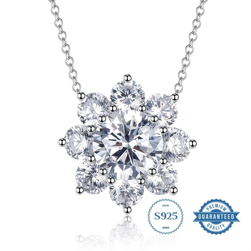 

Sunflower Moissanite Pendant Necklace 925 Silver Dainty Halo Necklace For Women 1 Pc