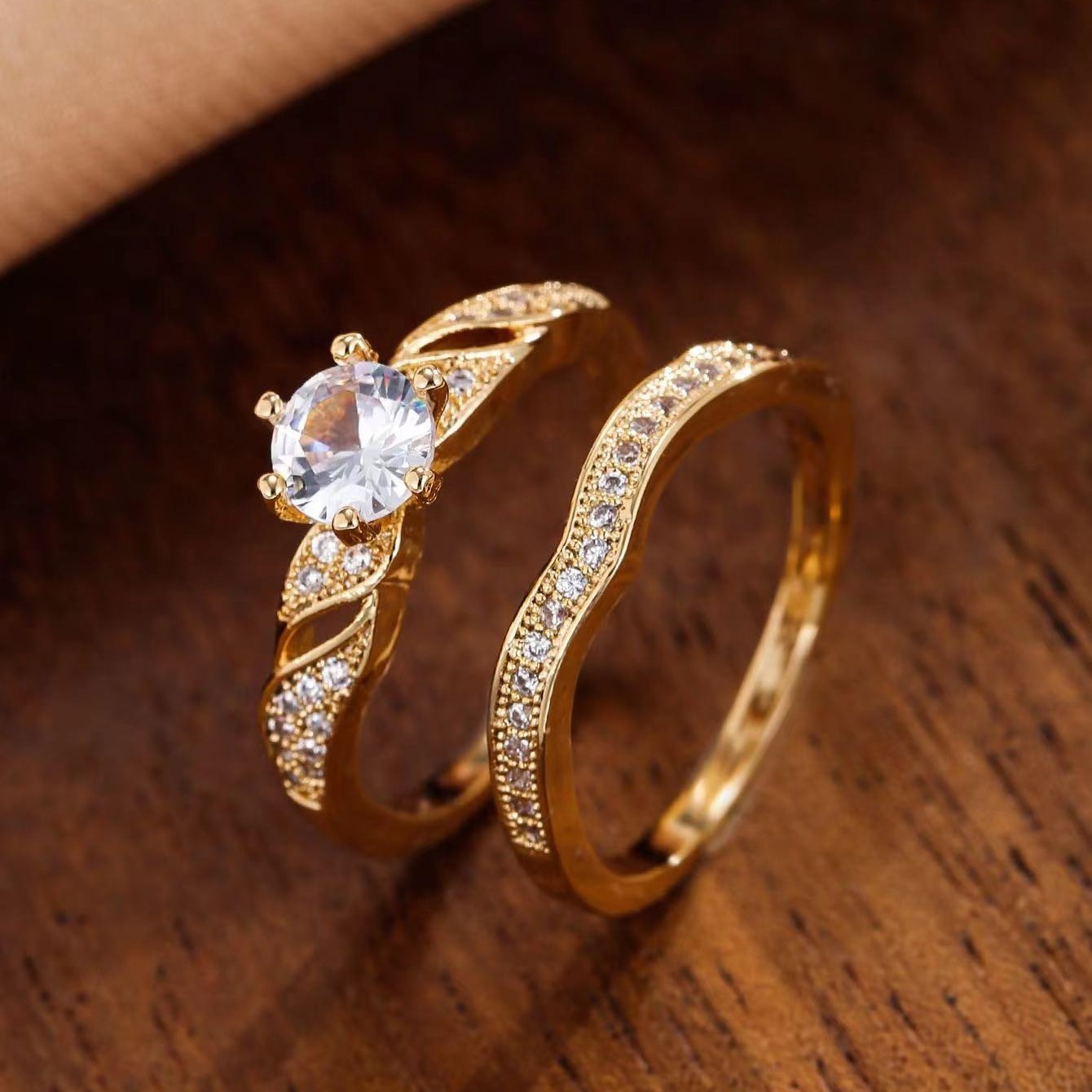 Bridal Wedding Rings 18k Gold Plated 6 Prong Setting - Temu