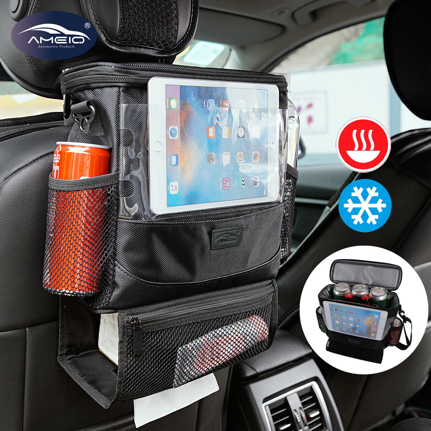 Car Backseat Organizer with Insulated Bag, Auto Seat Back Travel Hanging  Cooler Storage Bag, Car Back Seat Multi- Pocket Heat Preservation Insulated