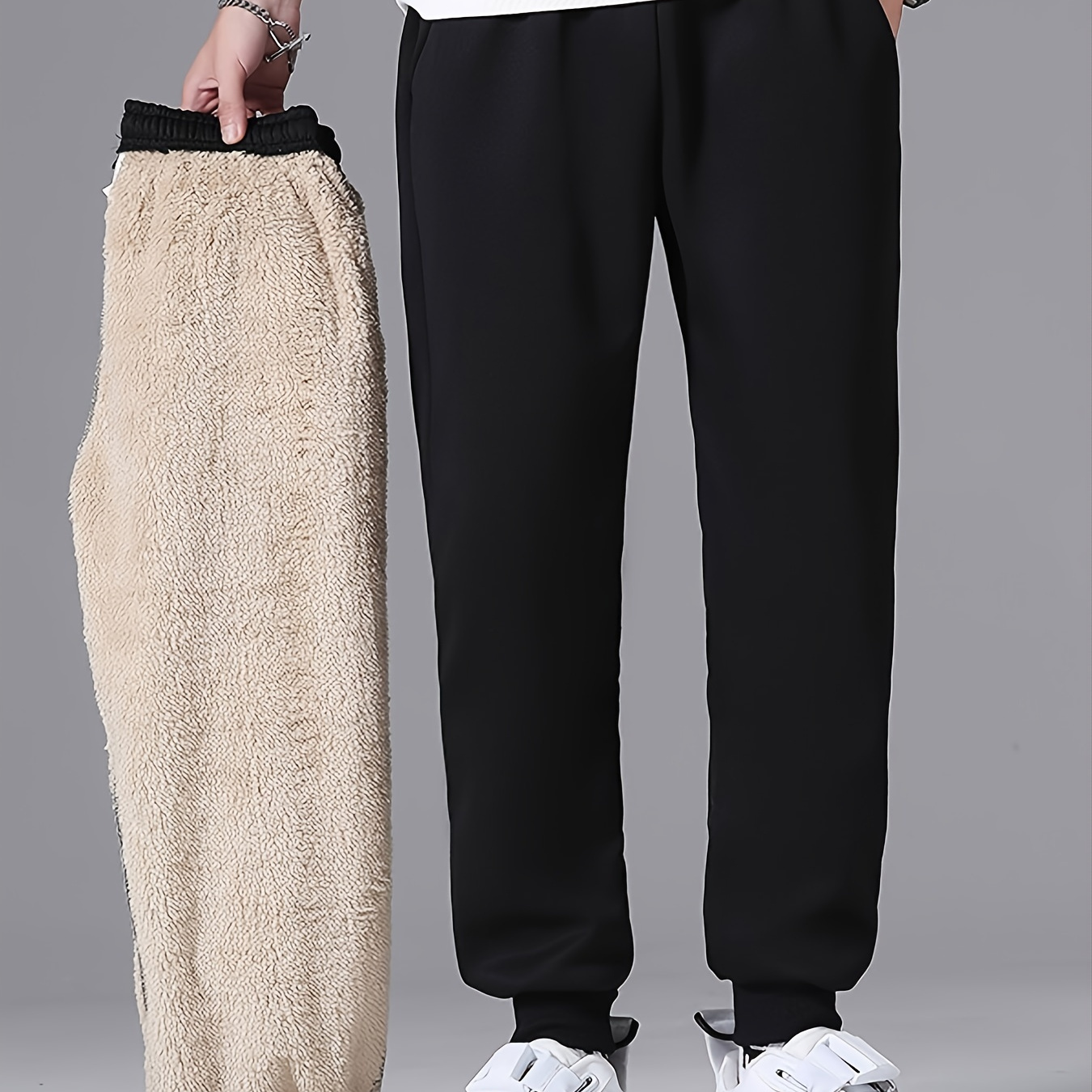 Winter Men s Casual Thick Sherpa Fleece Cropped Pants Sweatpants 