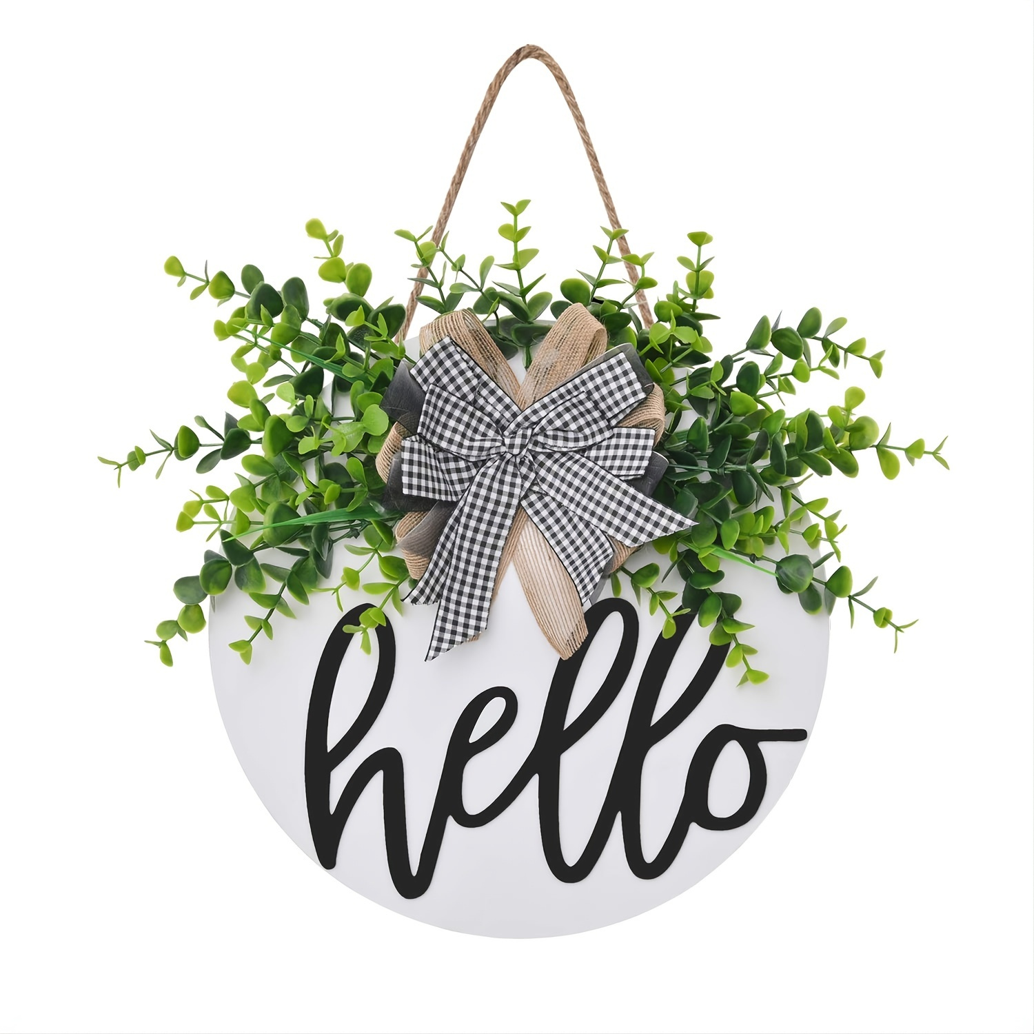 

1pc Welcome Sign Hello Front Door Round Wooden Sign, Hanging Welcome Sign, Farmhouse Porch Spring Welcome Sign, Front Door Decoration (whiteboard Hello)