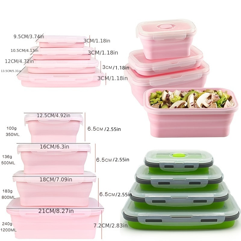 XMMSWDLA Silicone Collapsible Food Storage Containers with Silicone  Leakproof Lids, Clear Platinum Food-Grade, ,Compact, Reusable Lunch Box,  Microwave