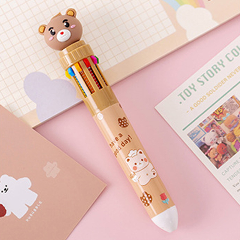 1PC 10 Colors Cartoon Ballpoint Pen Kawaii Animal School Office Supplies  Stationeries Multicolored Pens Colorful Refill 15-17cm