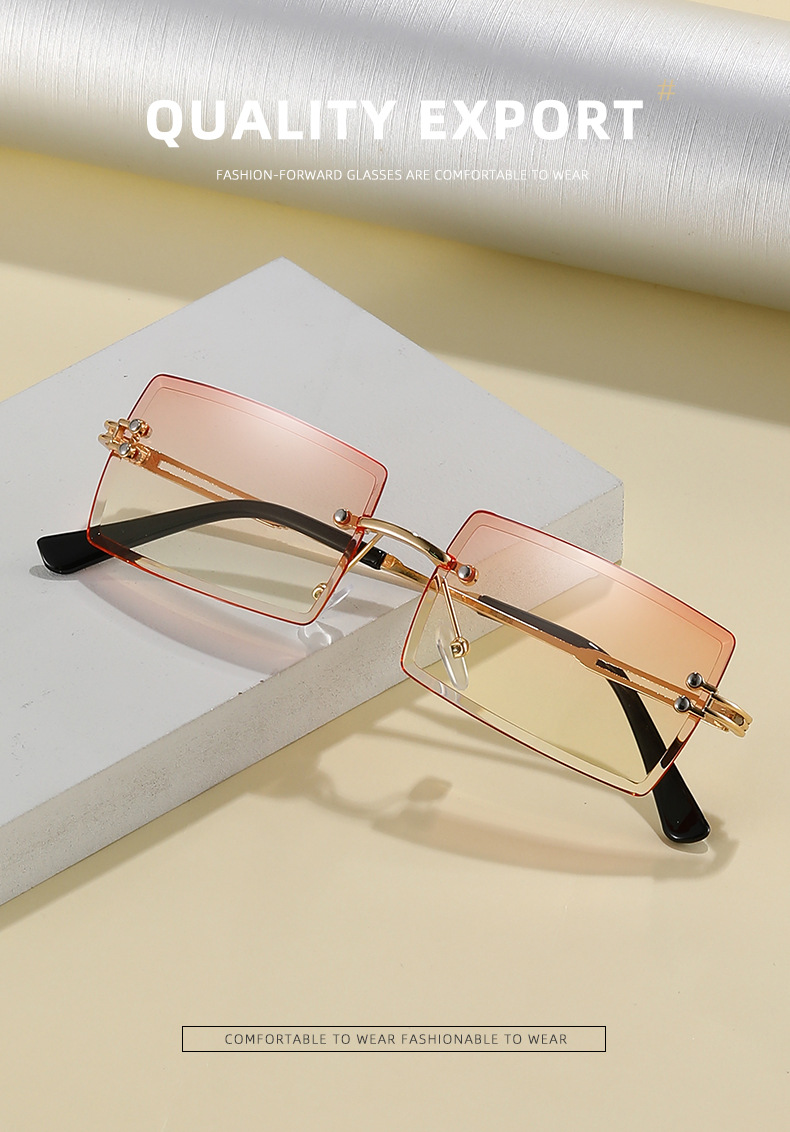 Rectangle Sunglasses Women Unisex Rimless Uv Protection Temu