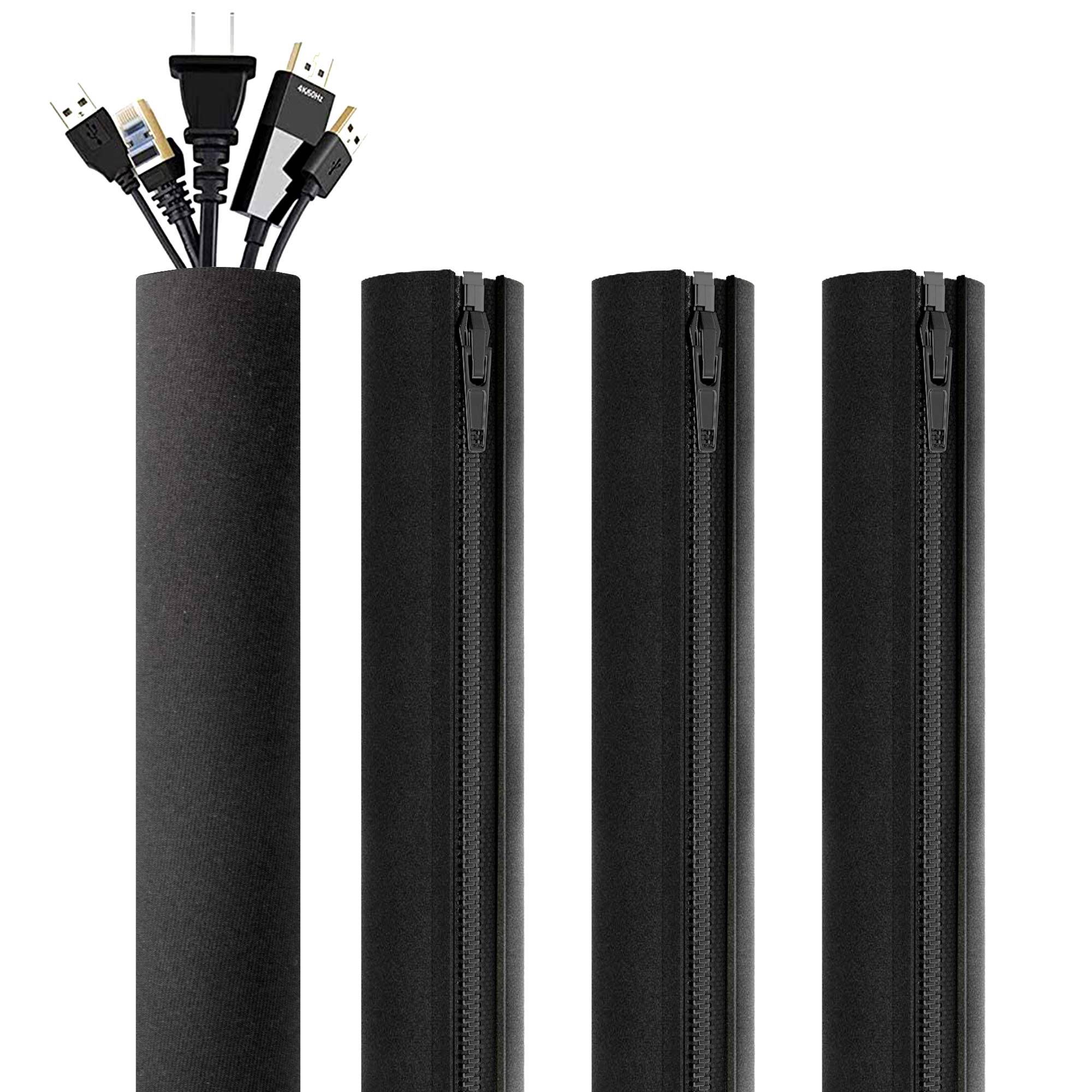 Cable Management Sleeve With Cable Tie, Cord Organizer System With Zipper  For Tv/computer/home Entertainment, Flexible Cable Sleeve Wrap Cover, Black  - Temu