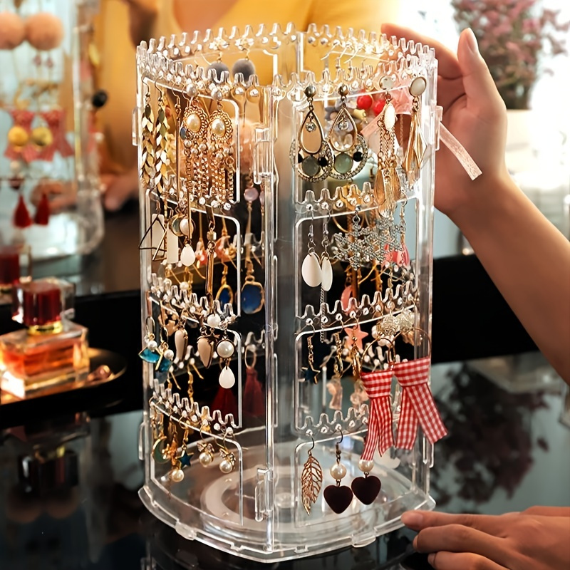 

360 Rotating Earrings Holder Jewelry Organizer 4 Tiers Jewelry Rack Display Classic Stand Holes Grooves For Necklaces Earrings Piercings