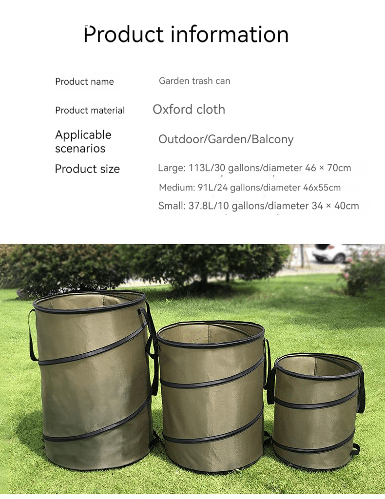 10 Gallons Garden Yard Bag, 37.8l Collapsible Lawn And Leaf Waste Bag,  Reusable Camping Trash Can