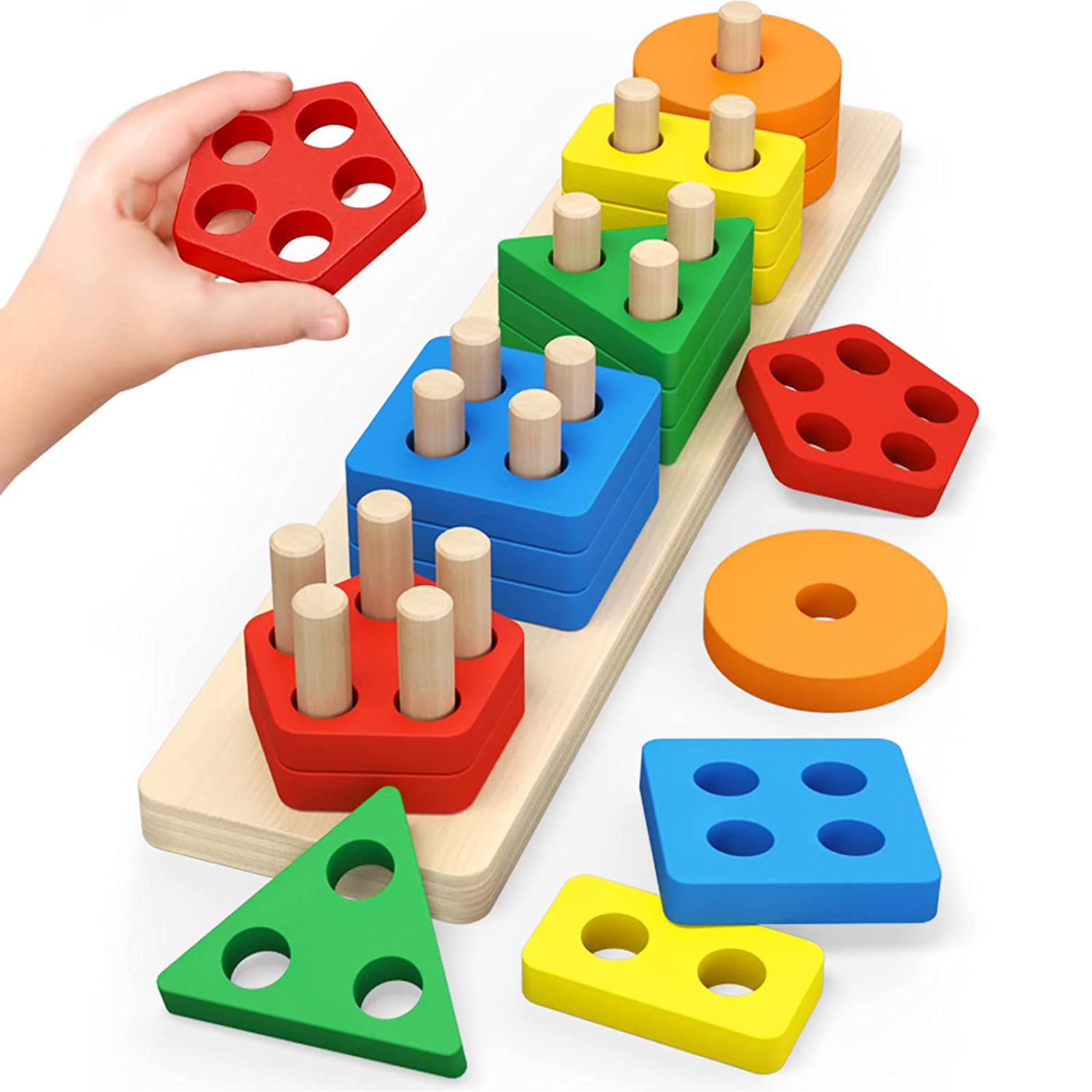 GKPLY Montessori Toys Classificação de madeira empilhamento & Jogo de Pesca  Magnético 2-em-1 Brinquedos para 1 2 3 Anos Crianças Meninos Meninas  Reconhecimento de Cores Empilhador Forma Sorter Que