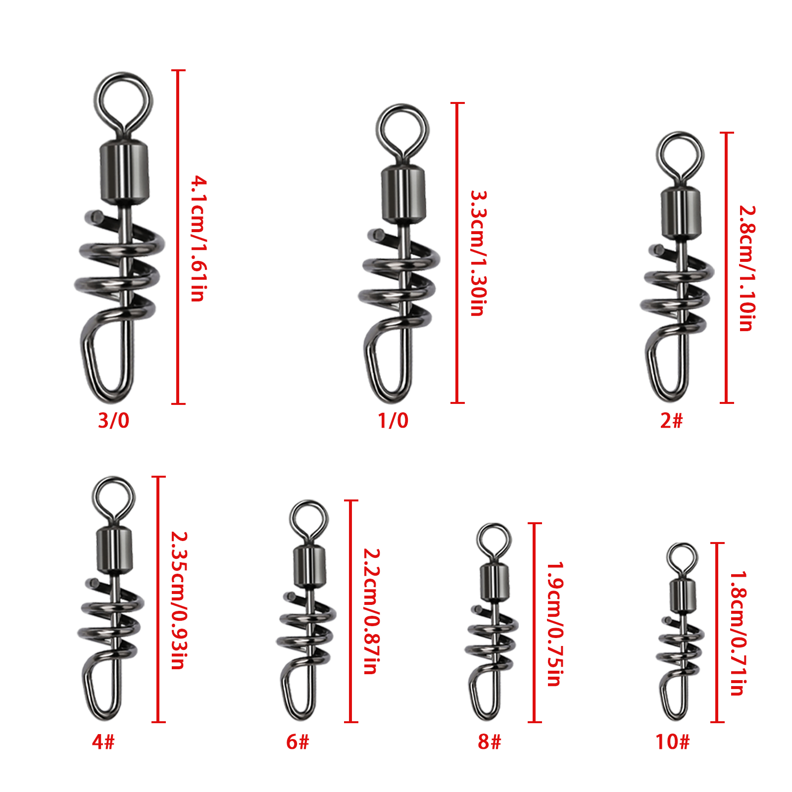 Fishing Corkscrew Swivel Snap Kit: 100Pcs/Box Stainless Steel Barrel  Rolling Swivel - Fishing Lure Line Connector Accessories 6 Sizes 40-200LB