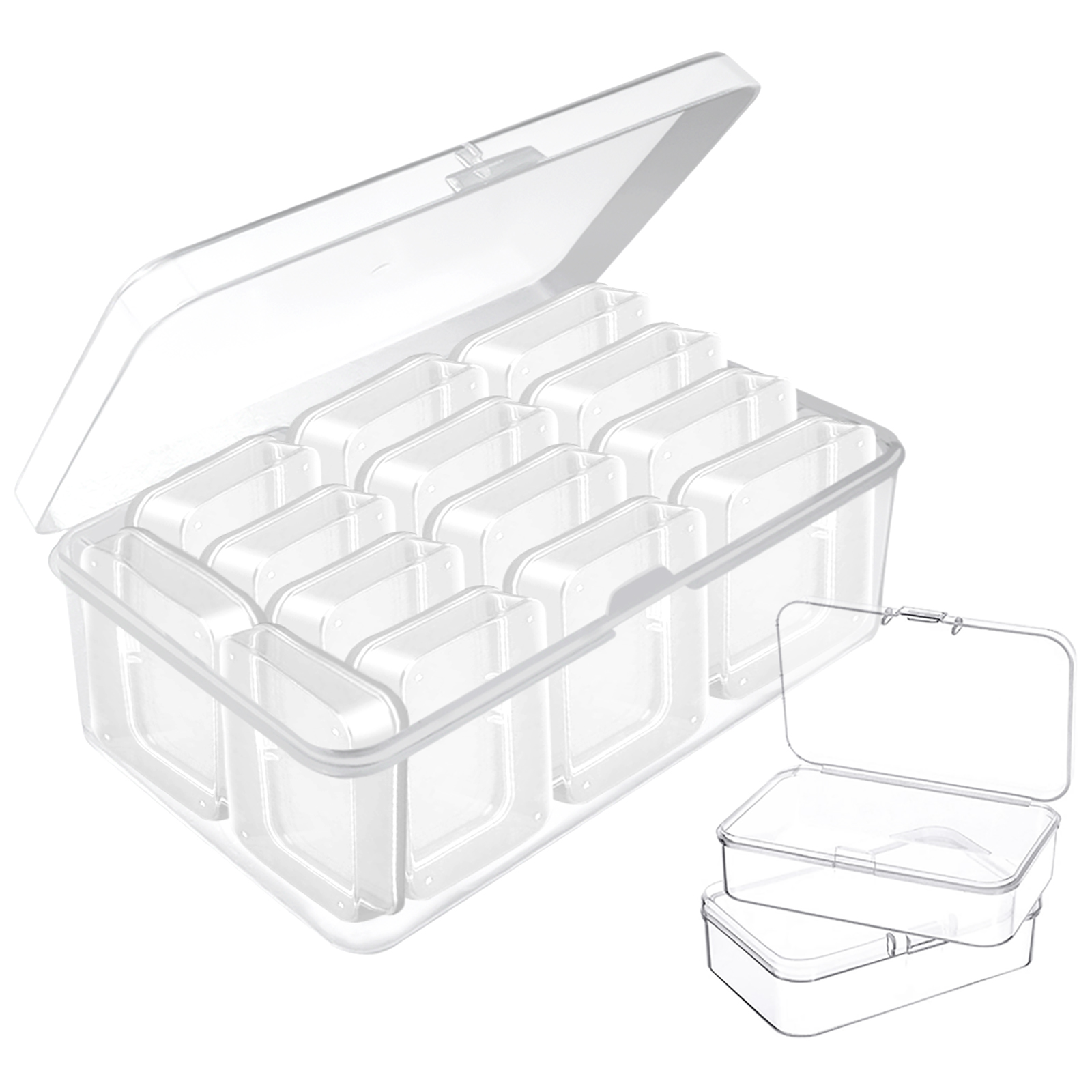 14 Small Bead Organizers, Plastic Storage Boxes With Lids & 1large Plastic  Container, Mini Clear Storage Box For Beads