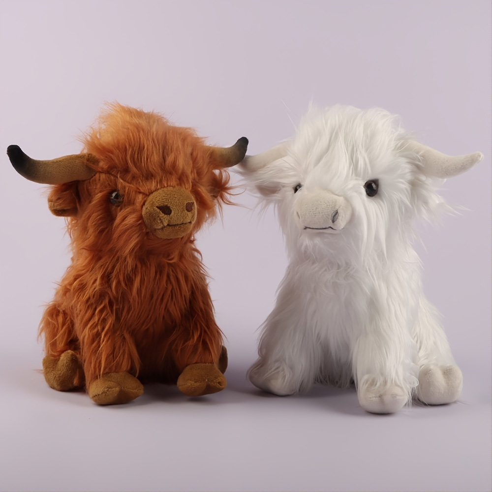 1pc Plush Scottish Highland Cow Stuffed Animal Doll Ornament, Suitable For  Living Room & Bedroom Decoration