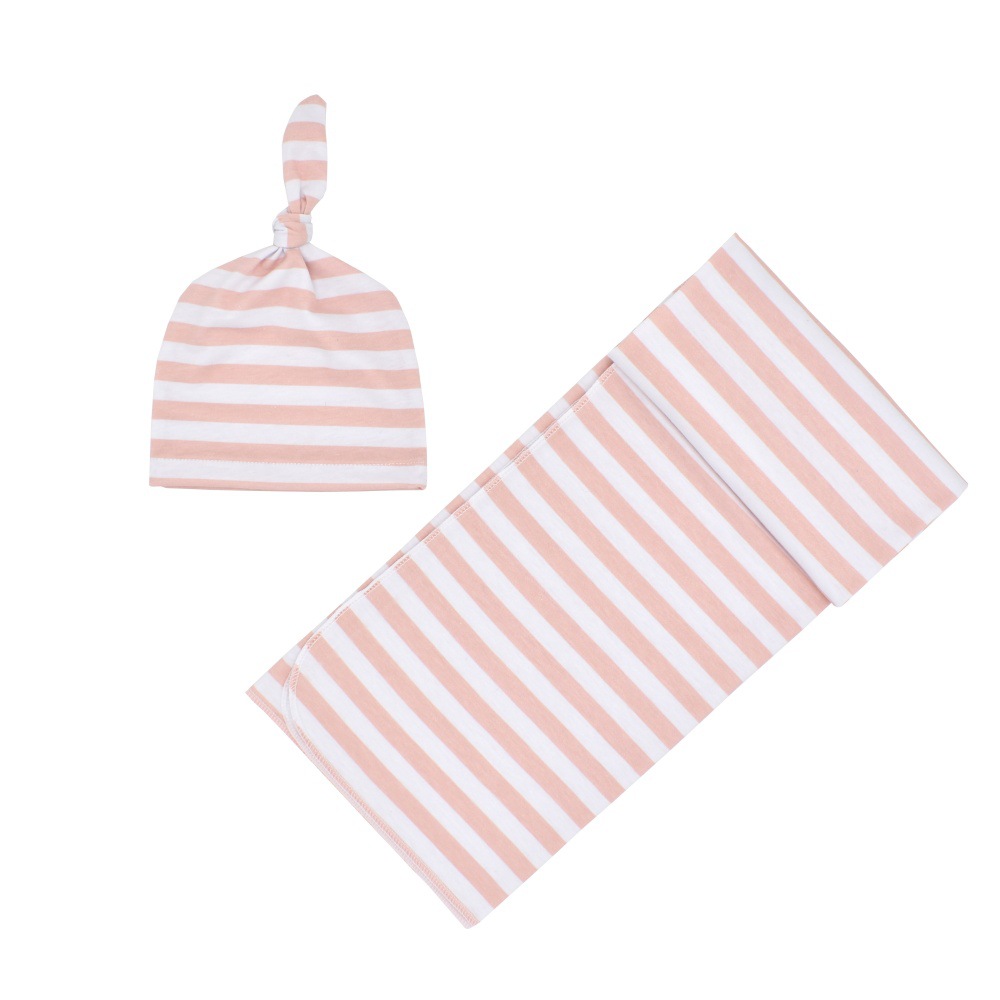 Newborn Cotton Striped Wrapping Fetal Cap and Blanket Set
