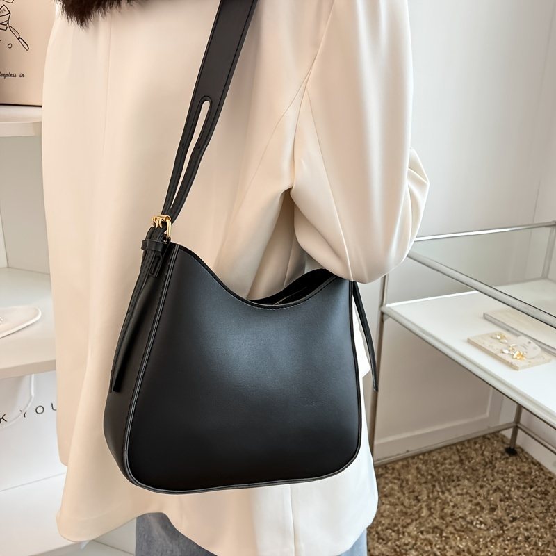 

Minimalist Shoulder Bag, Women's Solid Color Crossbody Bag, Trendy Faux Leather Zipper Purse