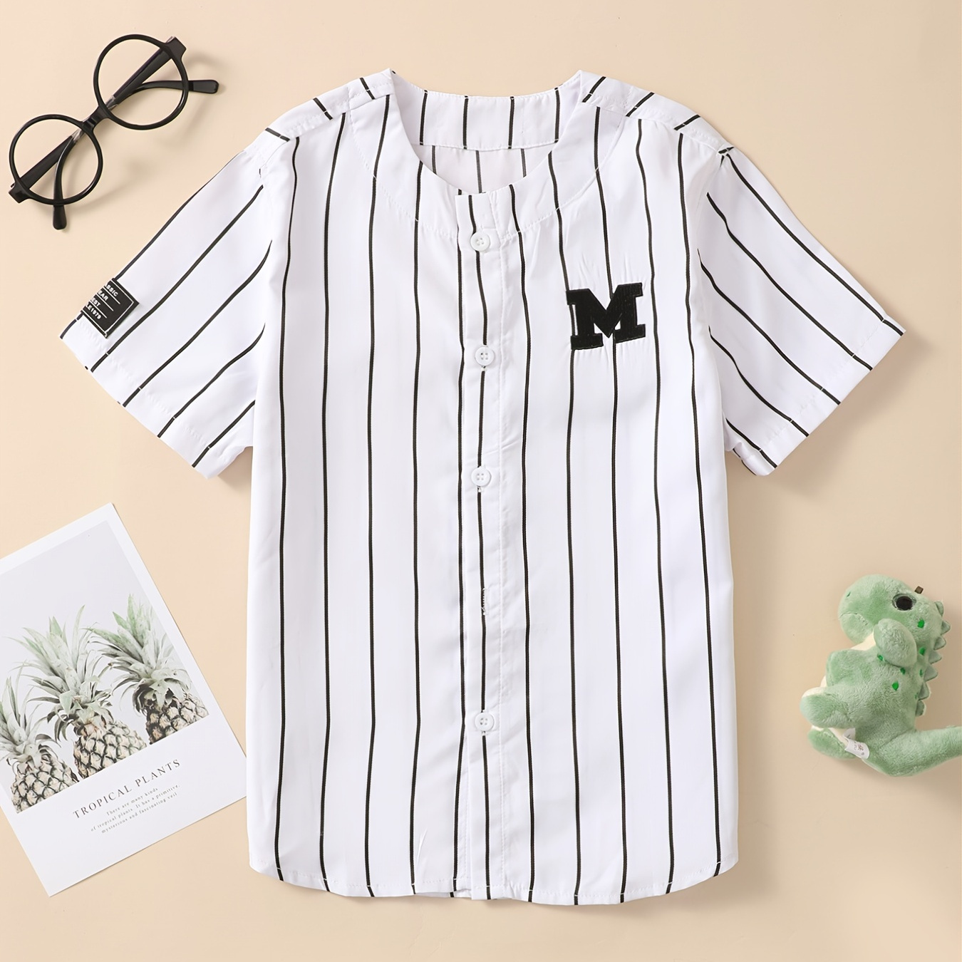 Boys Casual Striped m Embroidered Baseball Shirt, Short Sleeve Top For  Summer - Temu Bahrain