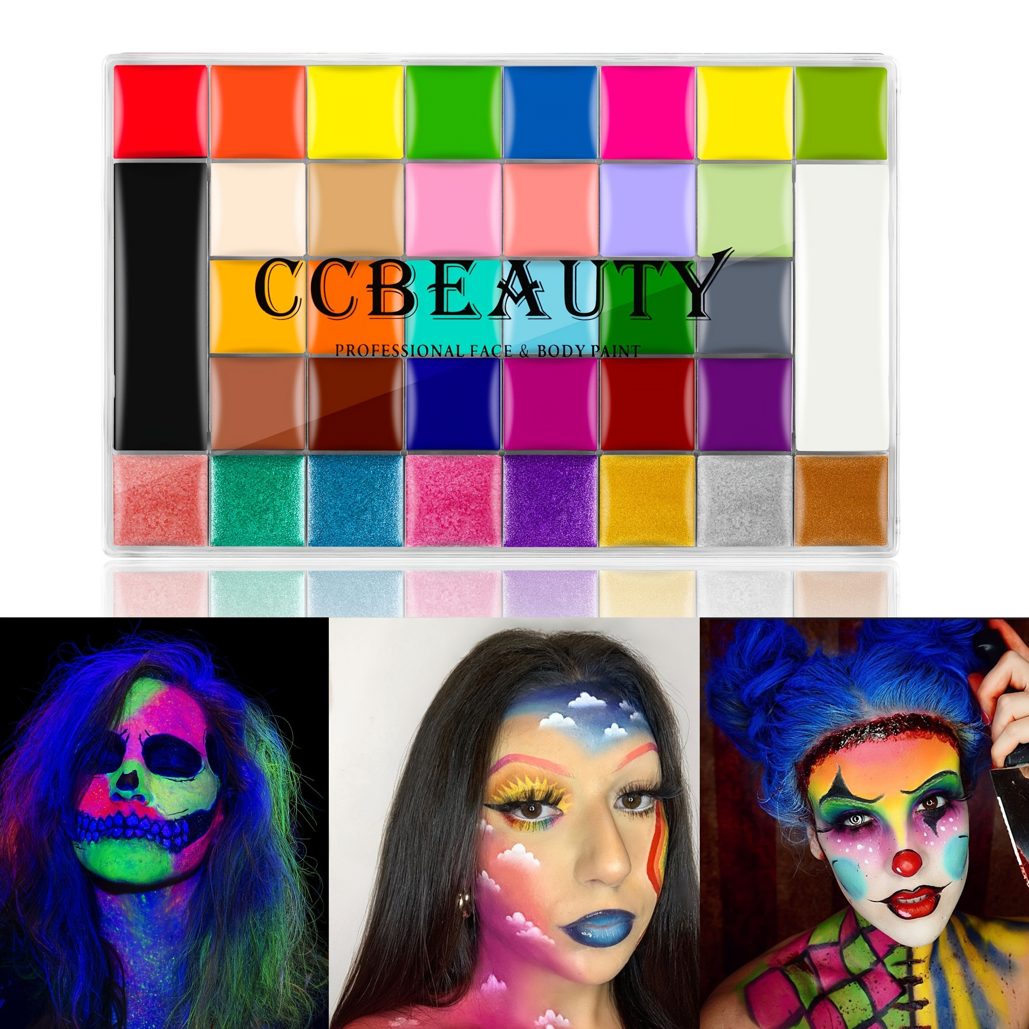 CCbeauty Professional Face Body Paint Oil 12 Colors Halloween Art Party  Fancy Makeup Palette Set with 10 Blue Brushes,Deep