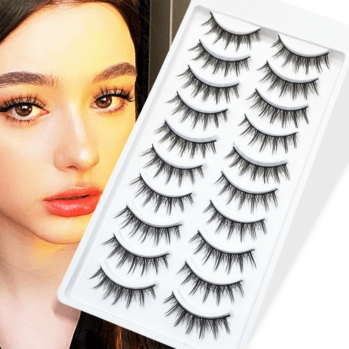 Natural Looking Manga Lashes - Anime False Eyelashes With Clear Bands For  Small Face And Asian/korean Eyes - Temu