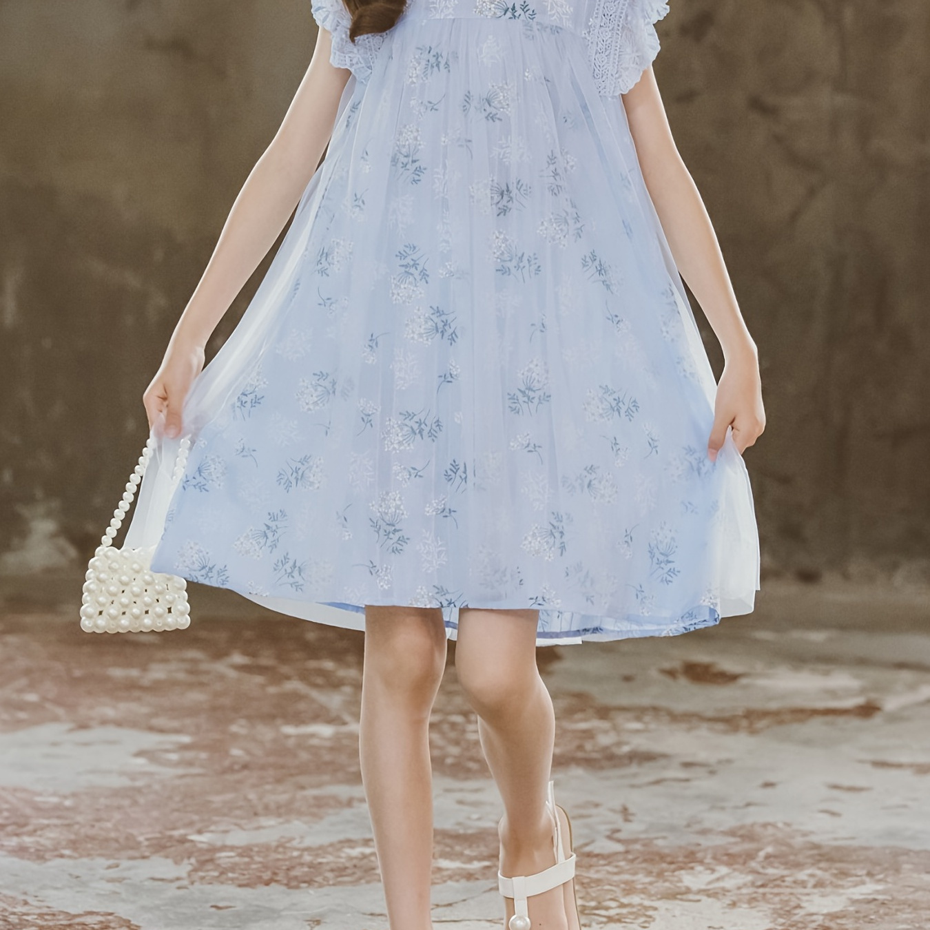 girls-lace-ruffled-sleeves-floral-print-mesh-splicing-princess-dress