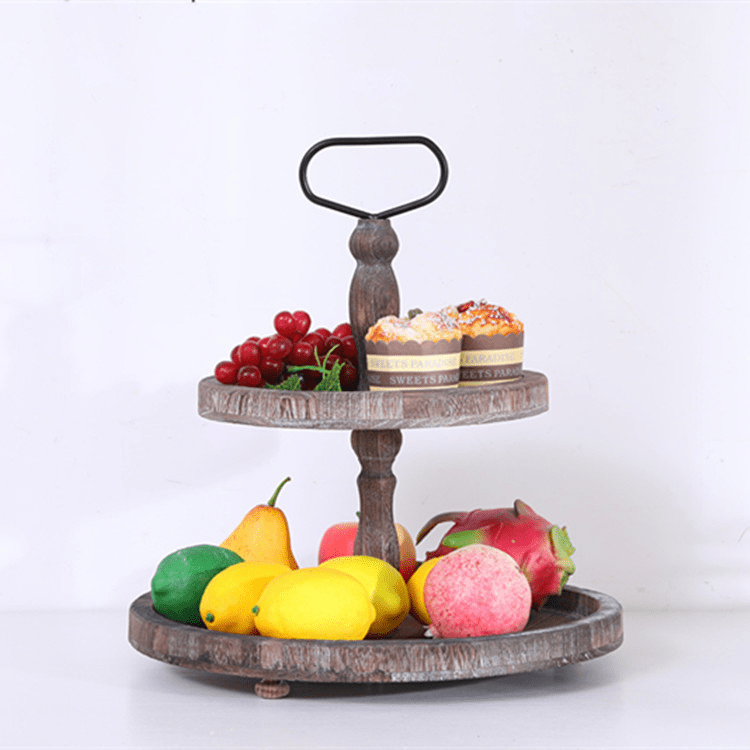 1pc elegant solid wood cake tray for dessert display and fruit rack 2 layer display panel   home parties and   sorting details 2