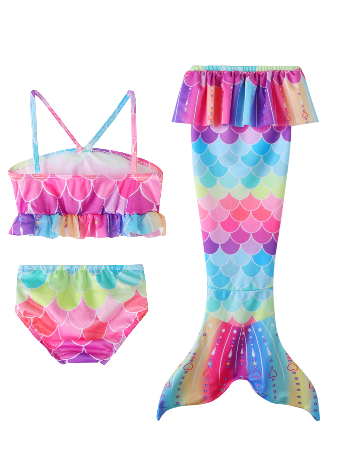 Toddler Girls Color Block Bikini Swimsuit Matching Mermaid - Temu