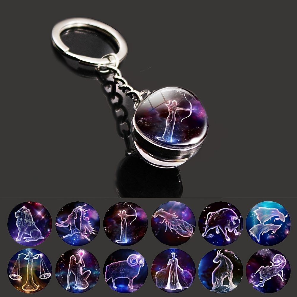 

1pc New 12 Constellation Keyring, Starry Sky Luminous Keychain, Time Stone Glass Ball Keychain, Pendant Keychain Gift