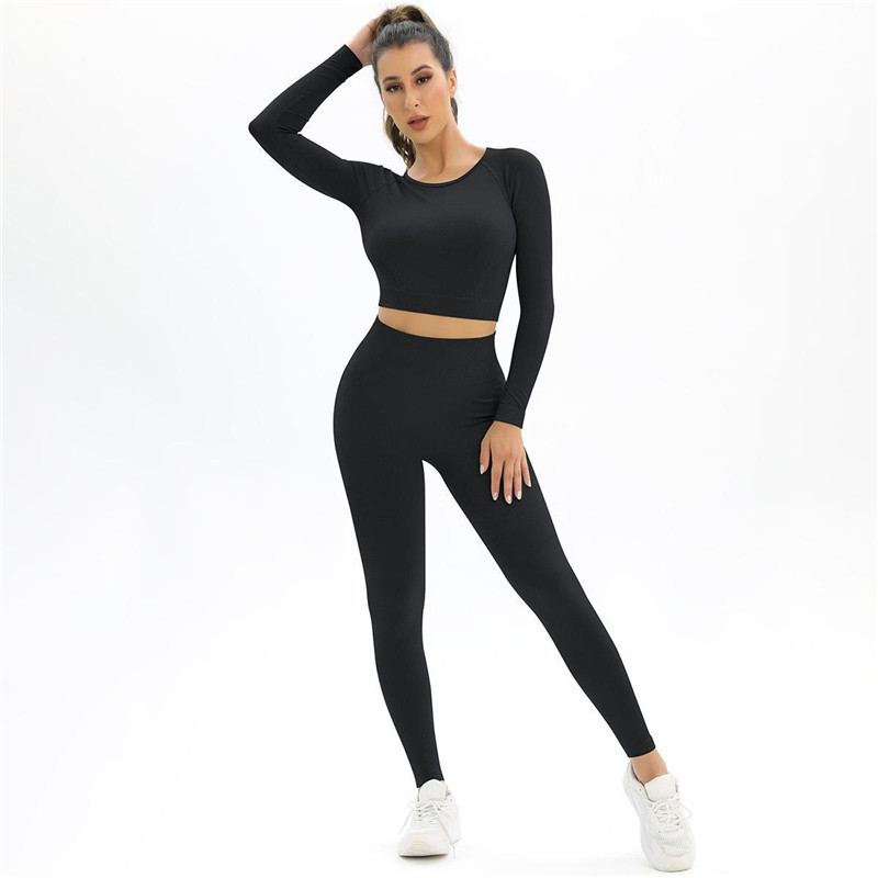 Women's Seamless Yoga Sets Long Sleeve Backless Cropped Tank - Temu Canada