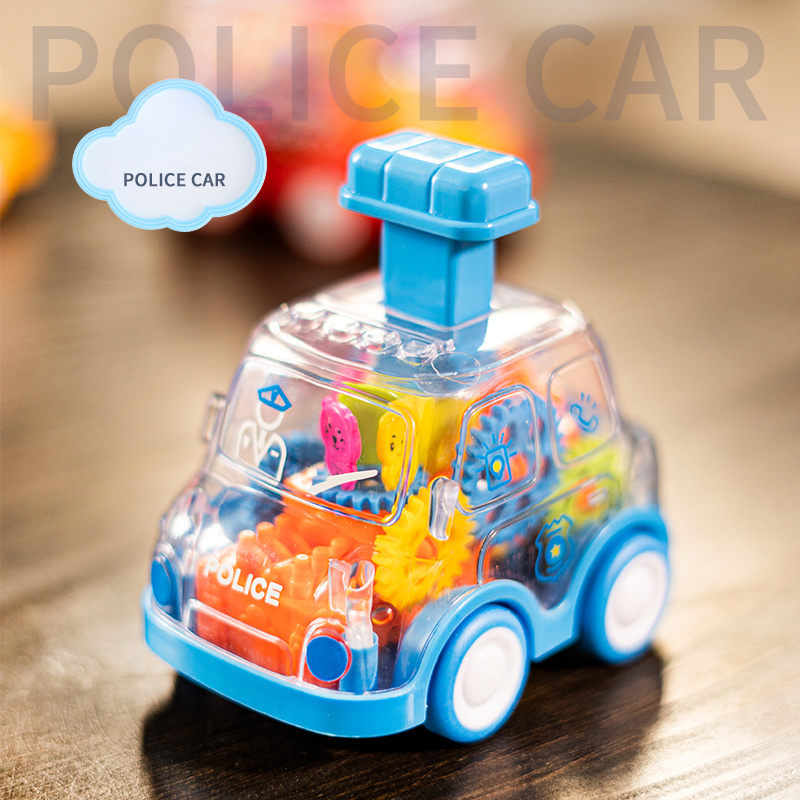 New Cute Walking Transparent Gear Car for Kids Press Toy Car Pull