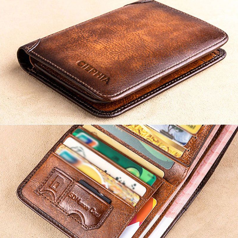 Genuine Leather Rfid Wallets For Men Vintage Thin Short Multi Function ID Credit Card Holder Money Bag Give Gifts To Men On Valentine's Day details 7
