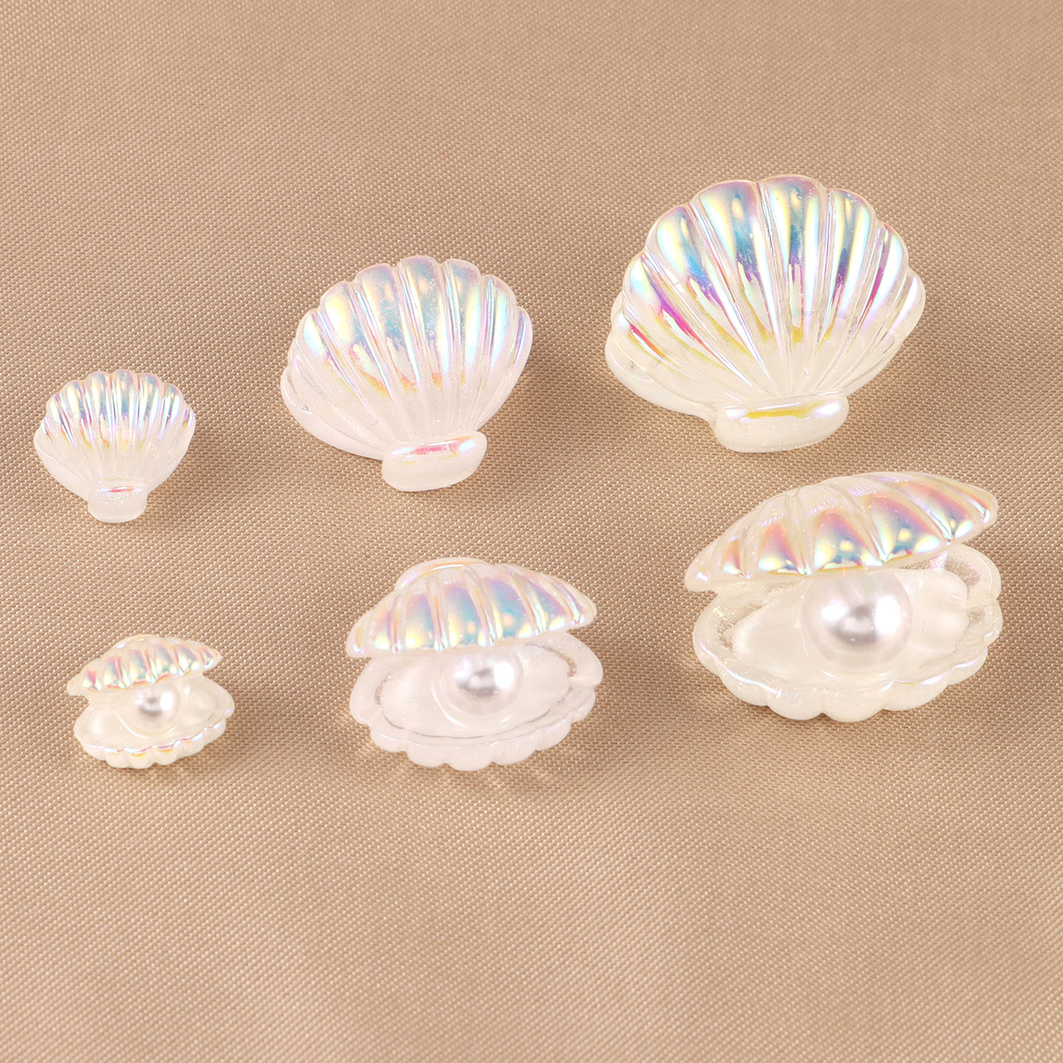 6pcs Colorful Mixed Pack Pearl Shells, Plastic Simulated
