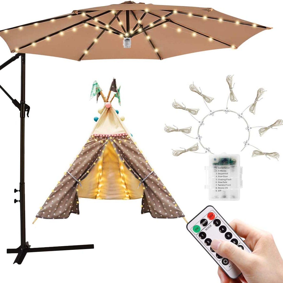 Battery powered umbrella lights