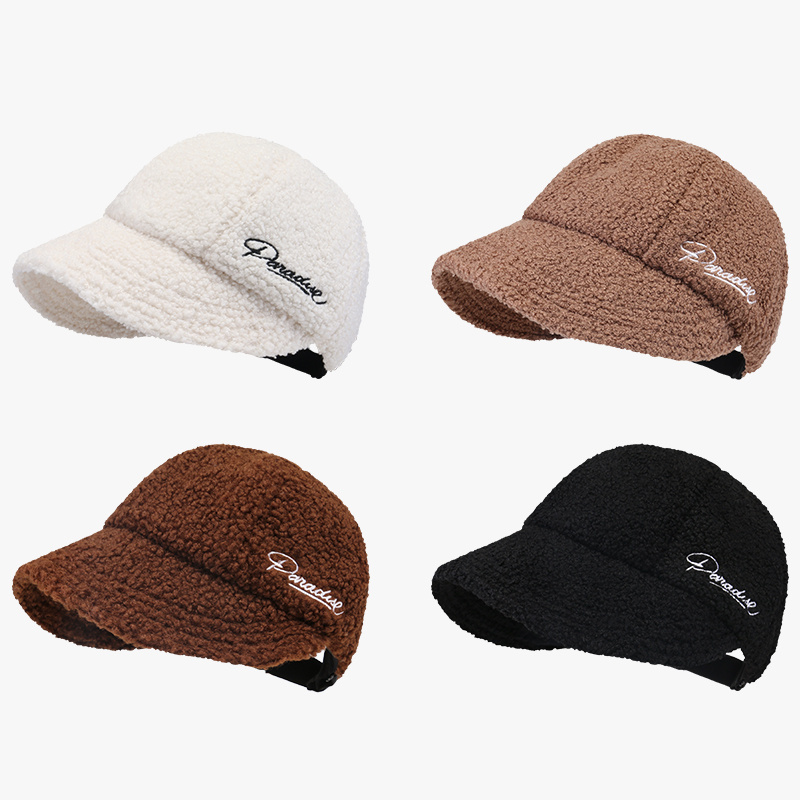 Letter Embroidery Baseball Cap Lamb Wool Winter Warm - Temu United Kingdom