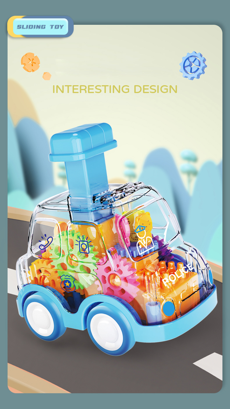 New Cute Walking Transparent Gear Car for Kids Press Toy Car Pull