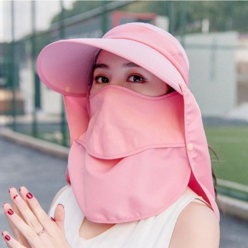 Summer Sun Hat Neck Flap Face Mask Solid Color Uv Protection - Temu Canada