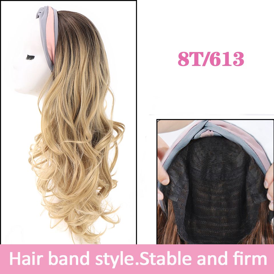 Long Wavy Headband Wig Female Brown Black Ombre Blonde Cosplay Natural Heat  Resistant Synthetic Half Hair Wig For Women - Beauty & Personal Care - Temu