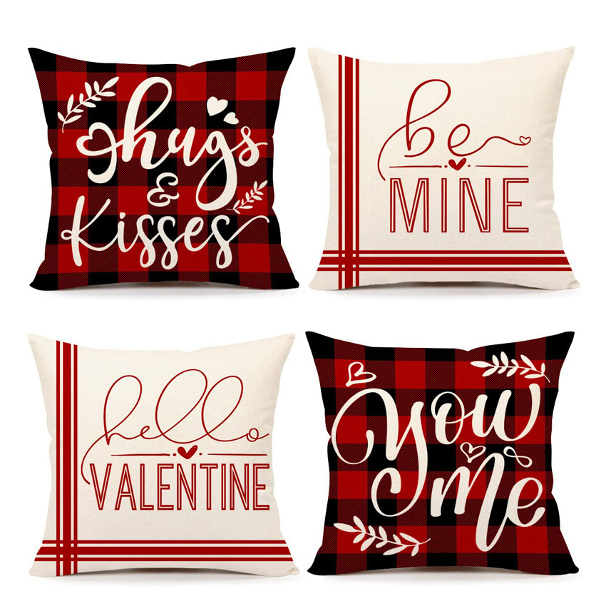 4pcs Set Valentines Day Pillow Covers For Home Decor Truck Flower Red ...