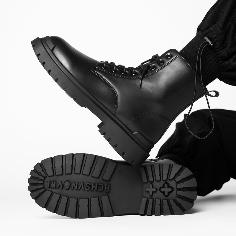 Men's Motorcycle Boots Smooth Leather Round Toe Casual Ankle Boots