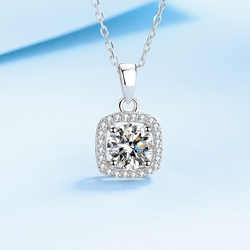 

Square Moissanite Pendant Necklace Inlaid Round Cut Shiny Moissanite Plated Solitaire Necklace Birthday Gift