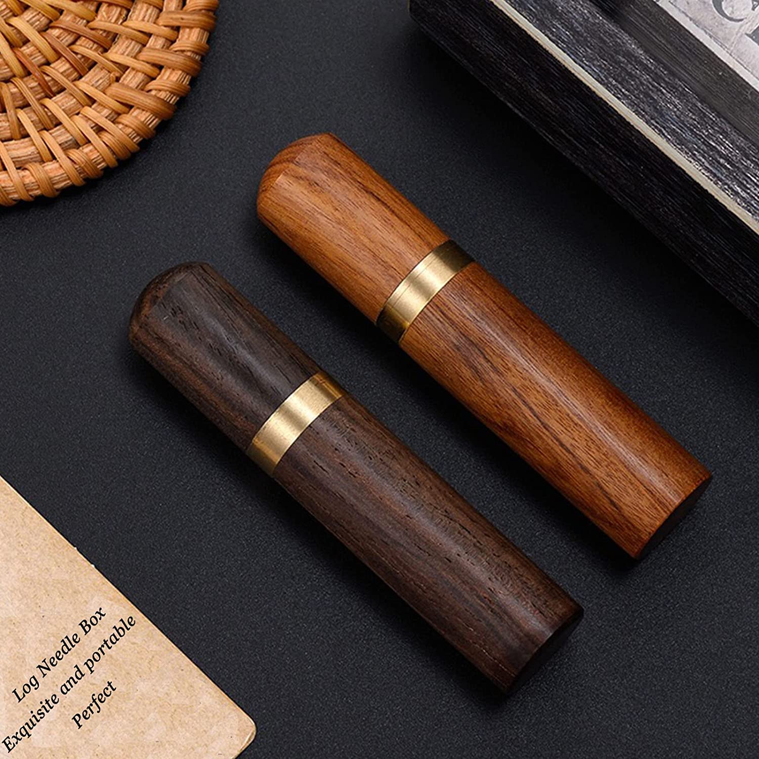 Rurah Portable Wooden Toothpick Holder Pocket Tooth Pick Holder Embroidery  Hand Sewing Needle Storage Case Container,Ebony
