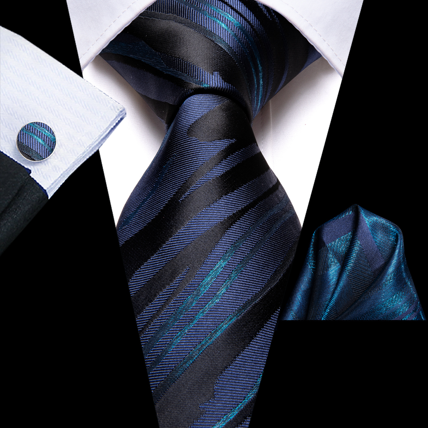 Striped Necktie Set With Cufflink for Party Wedding