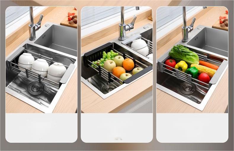 1pc stainless steel kitchen drain rack retractable sink shelf for tableware bowls dishes and chopsticks storage kitchen accessories details 1