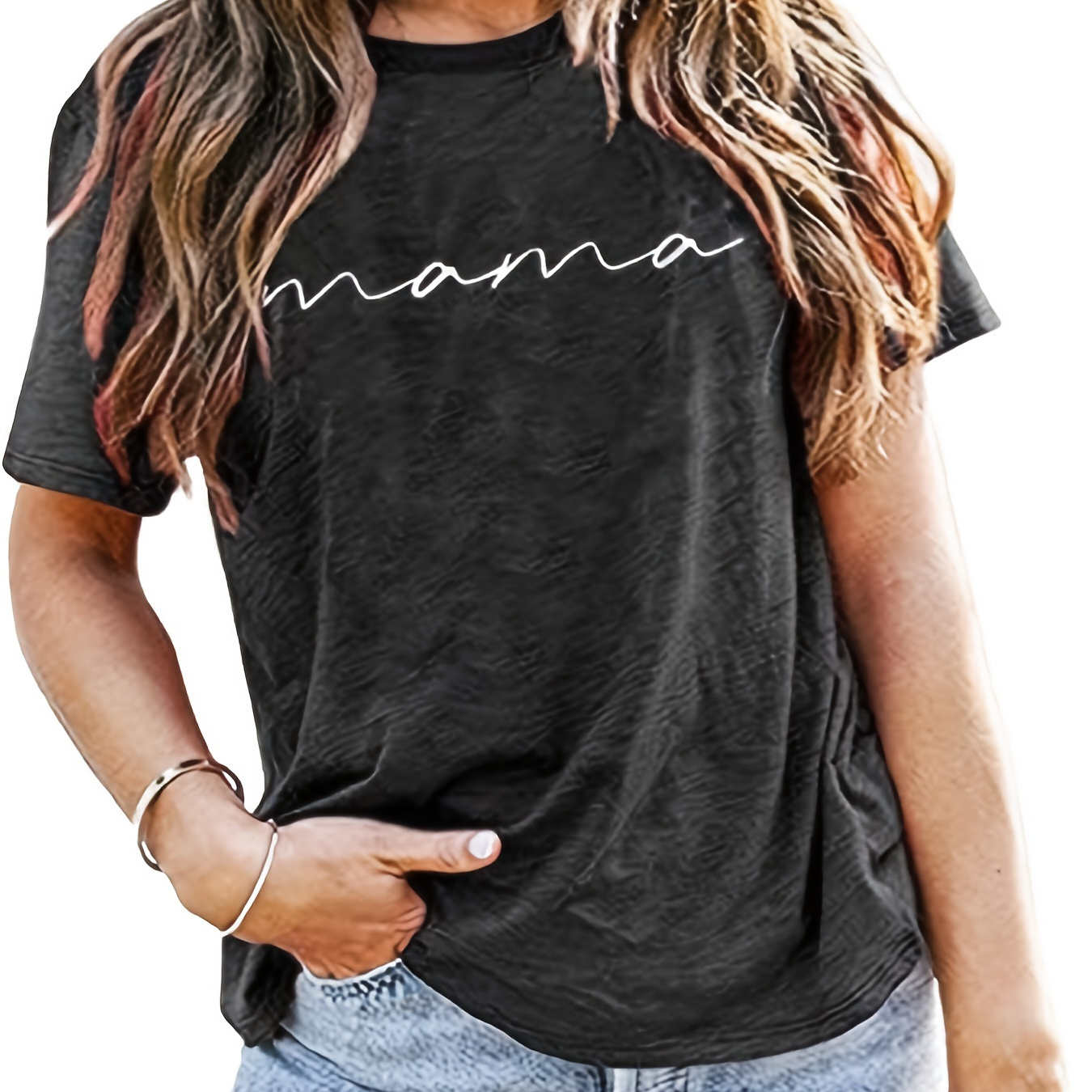 

Mama Letter Graphic Tee Shirts, Casual Crew Neck Short Sleeve Summer Sweatshirt, Women's Clothing