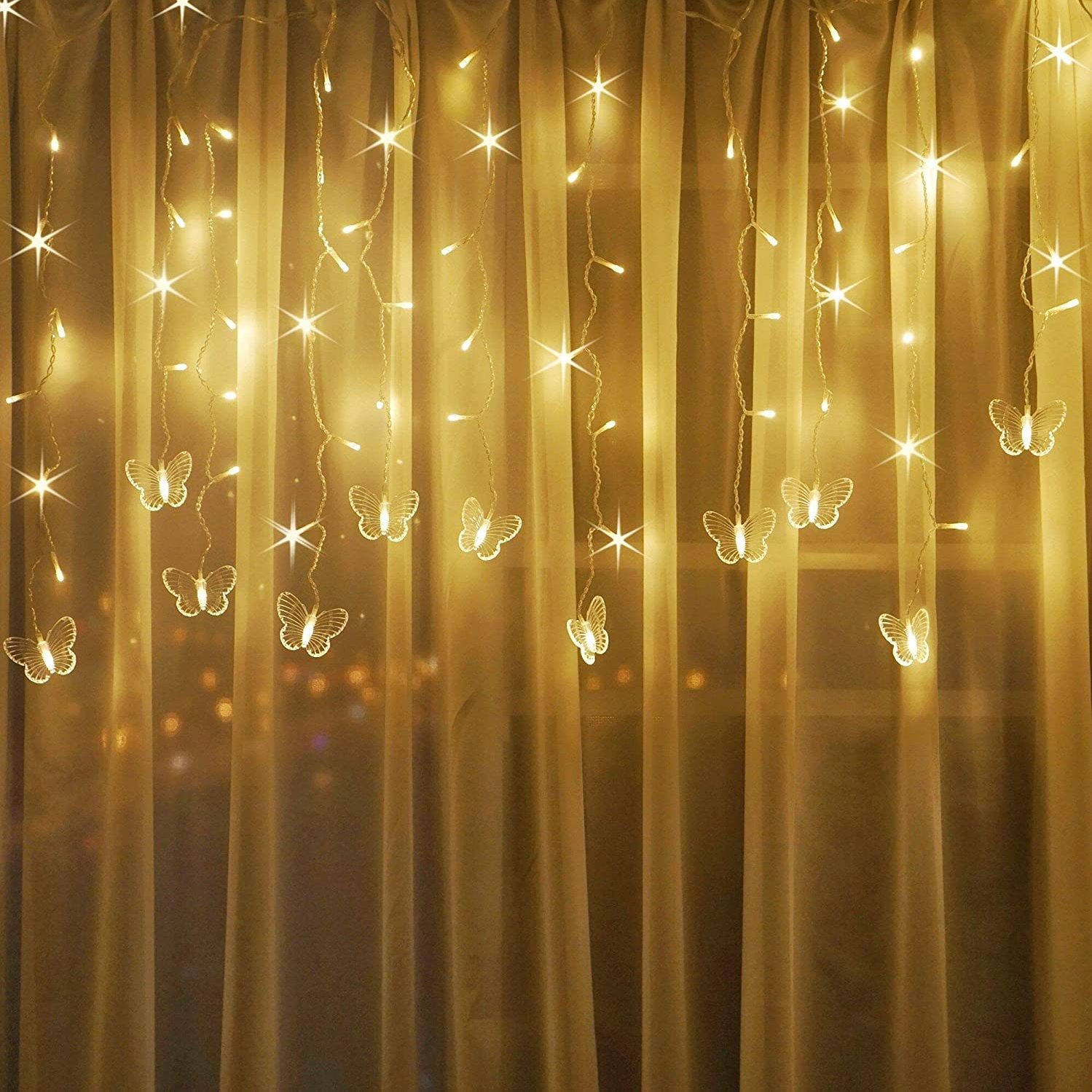 Butterfly curtain light 96 LED Fairy String Lights with USB plug flash  lights with remote control in bedroom, courtyard, Christmas, wedding and  party 