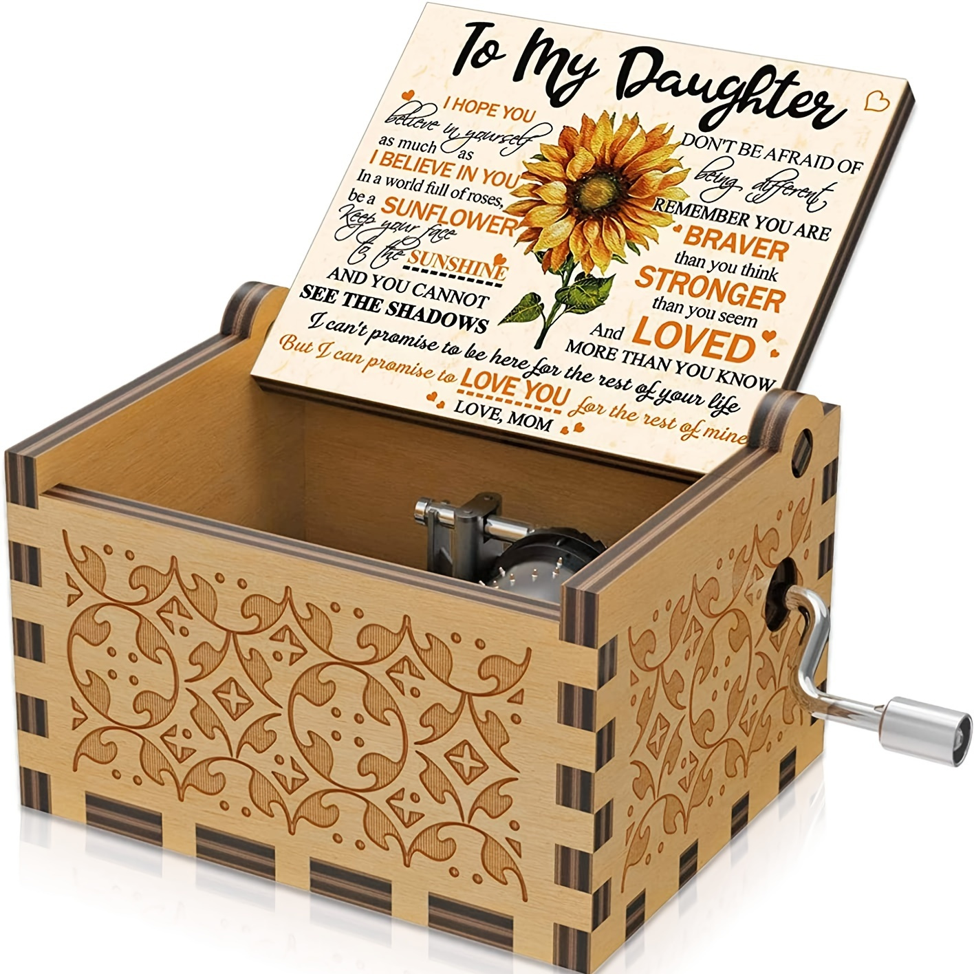 

1pcs Sunflower Wooden Engraved Colorful Music Box You Are My Sunshine Laser Wood Musical Box Gifts For Birthday/christmas/valentine's Day/thanksgiving Day