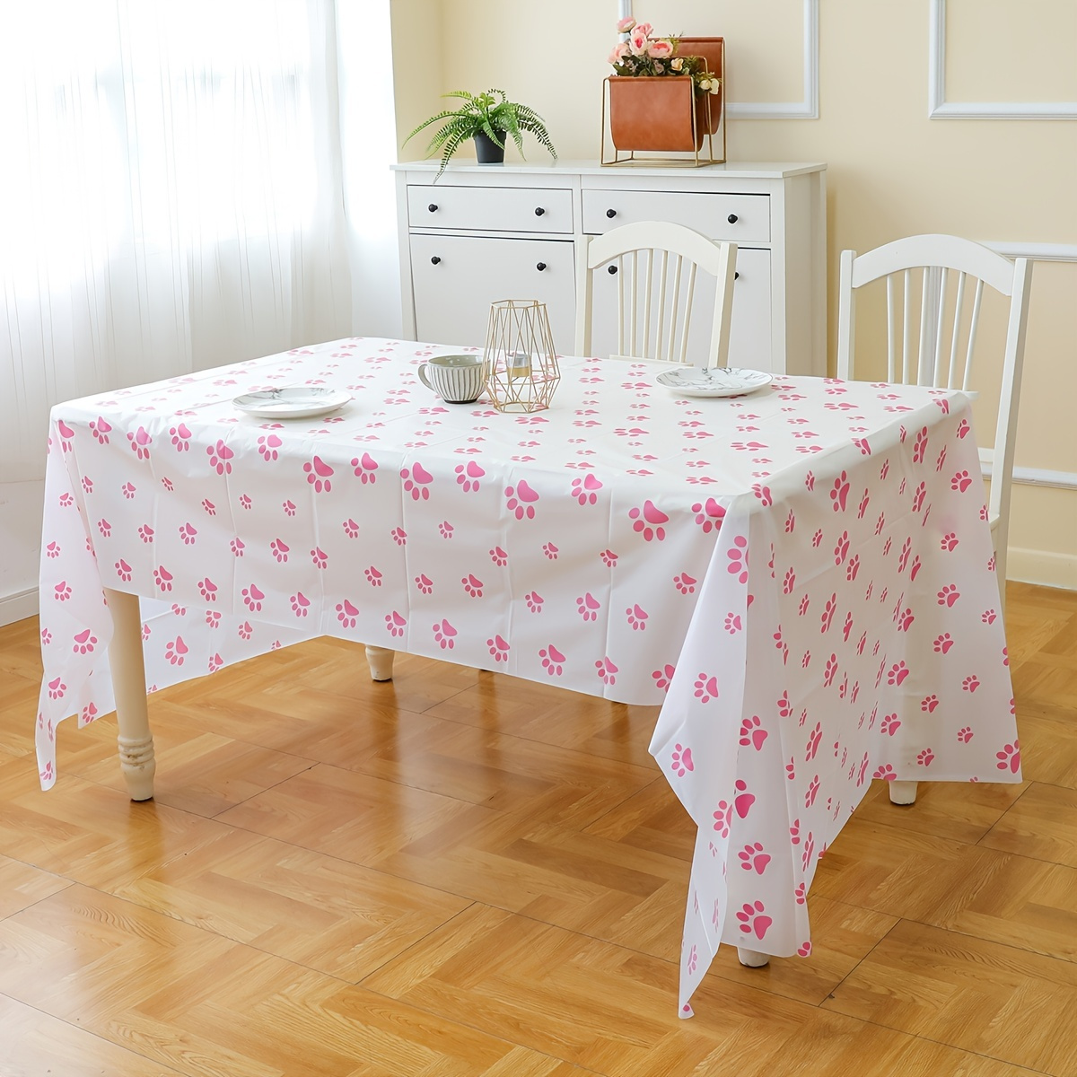 

1pc Waterproof And Oil-proof Cute Cat Paw Print Tablecloth For Home Kitchen Dining Table Decor