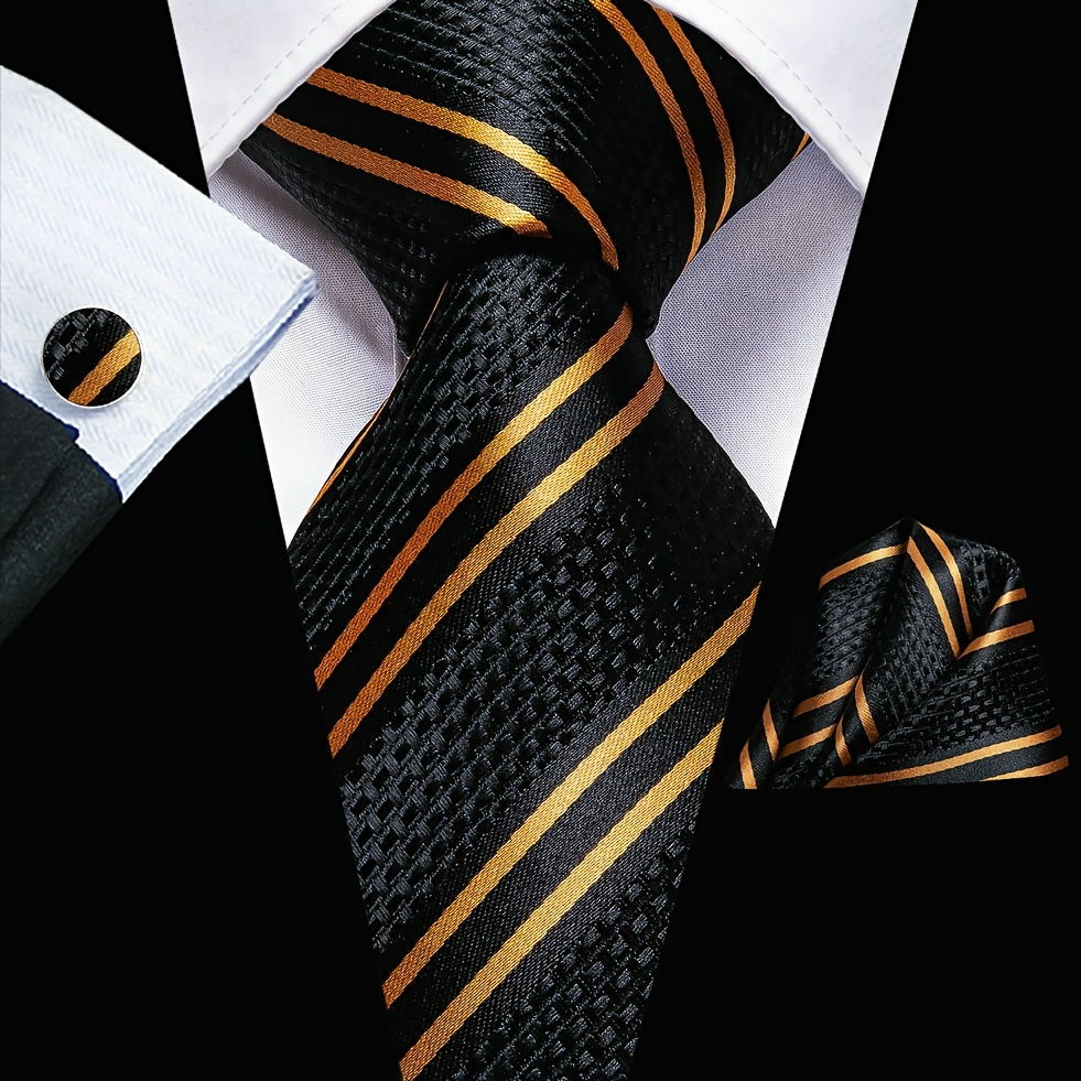 

Men's Classic Fashion Striped Necktie Set With Cufflink For Business Party, Ideal Choice For Gifts