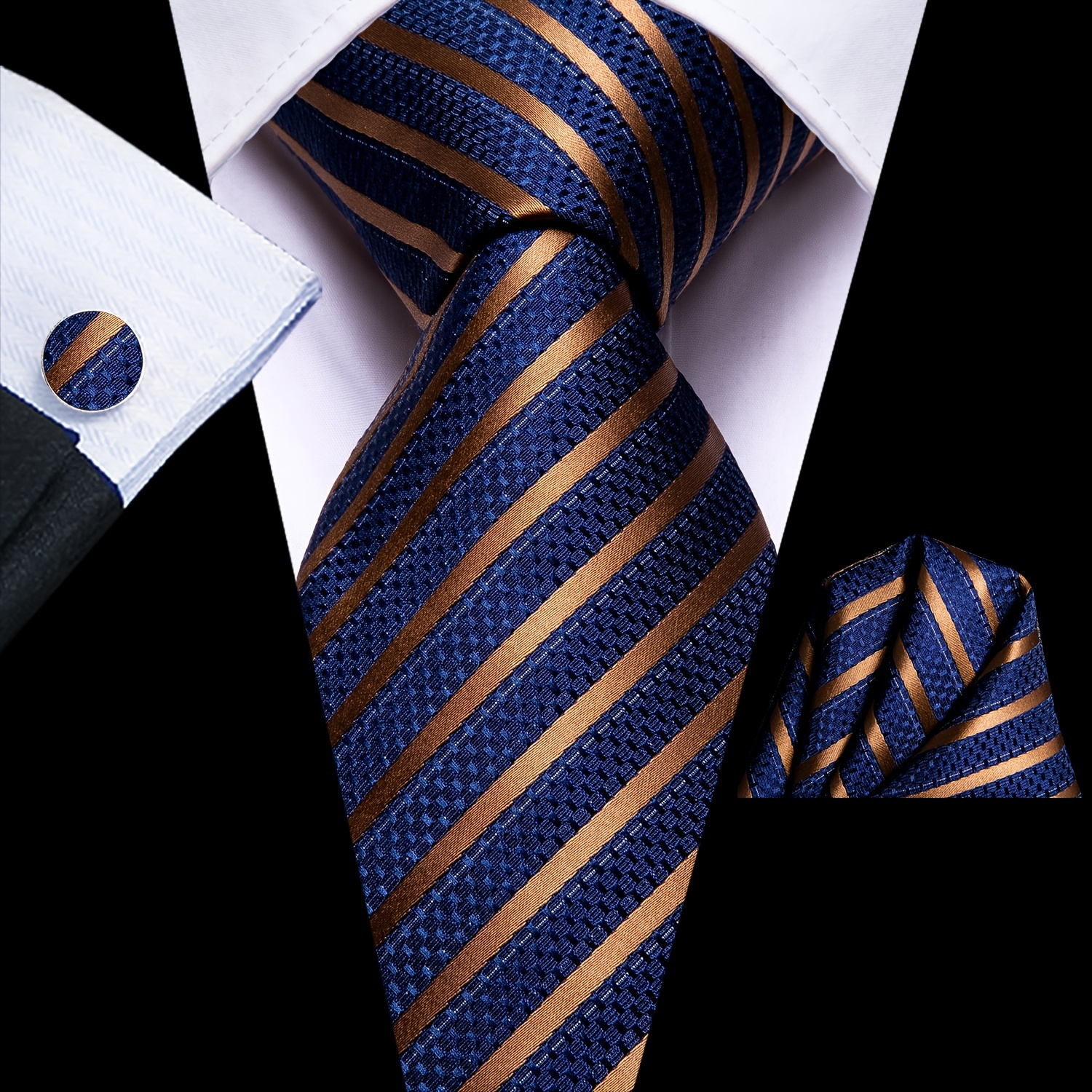 

Striped Classic Necktie Set With Cufflink Business For Party Wedding, Ideal Choice For Gifts