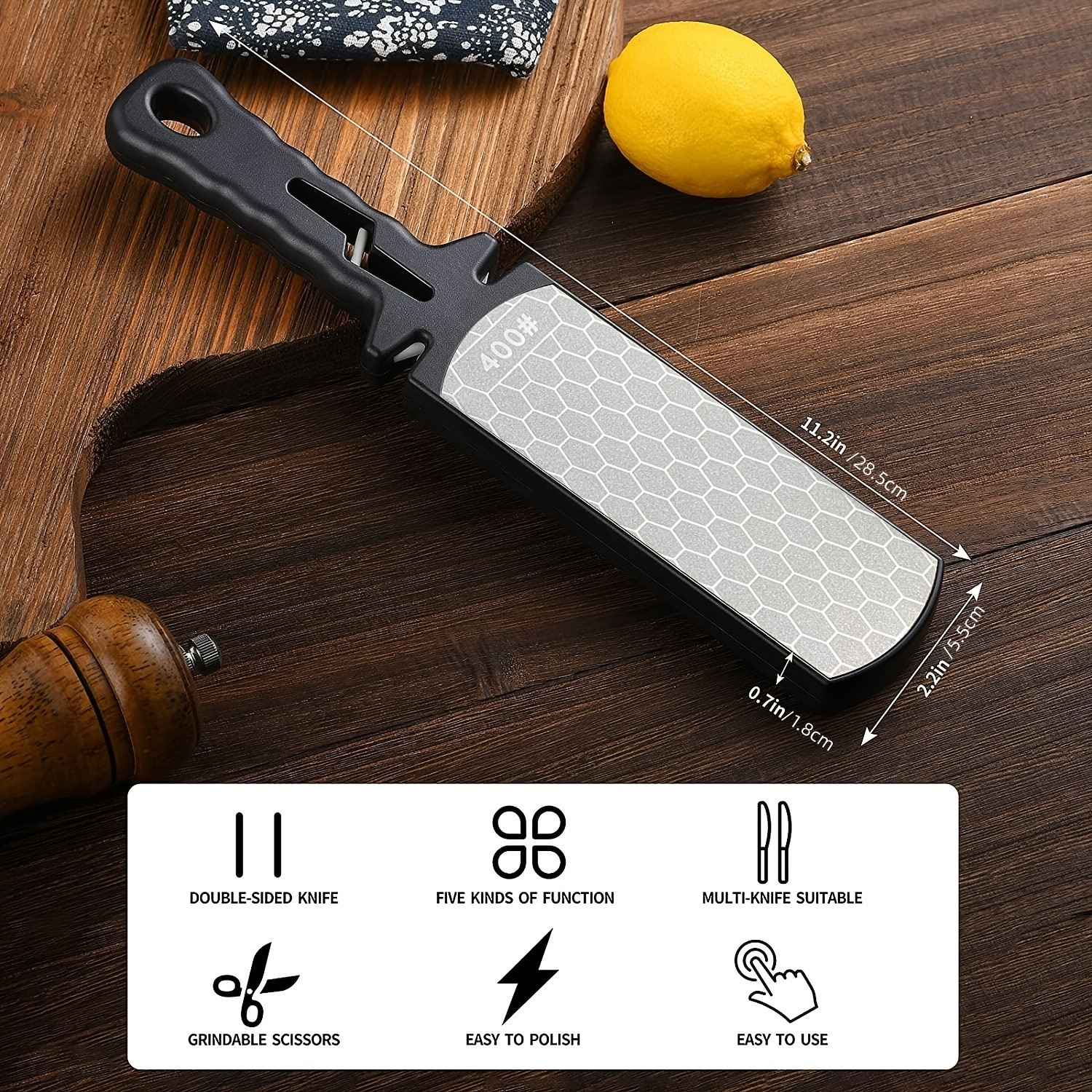 5 in 1 Knife Sharpener Double Sided #400 #1000 Diamond Sharpening Stone  Kitchen